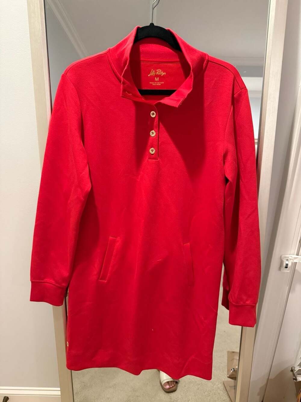 Lilly Pulitzer Cowie Dress Size M Red Upf 50+ Long Sleeve Polo